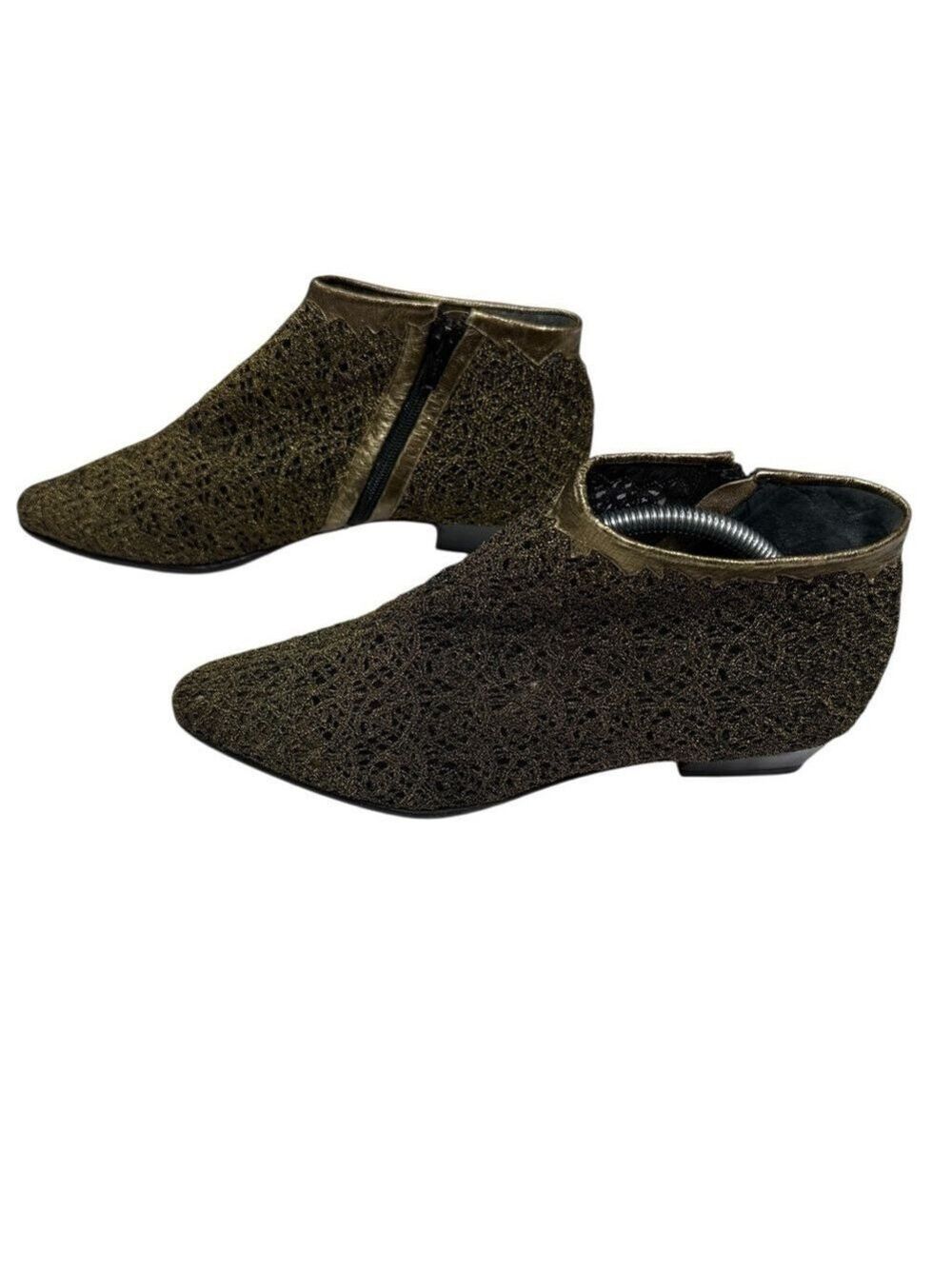 Casadei Gold Black Woven Mesh Ankle Boots US8.5/EU39